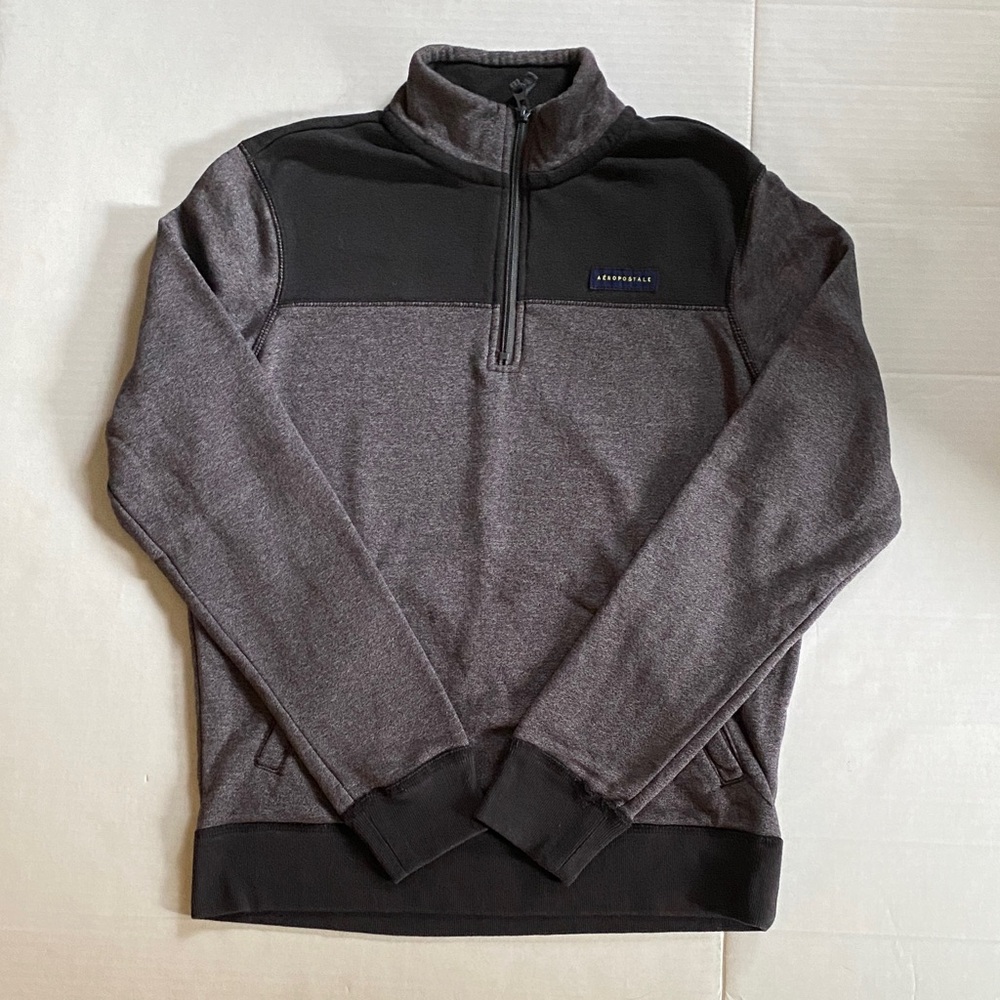🎈$10 add on. Men's Aeropostale Quarter-Zip Pullover Hoodie - Charcoal/Black